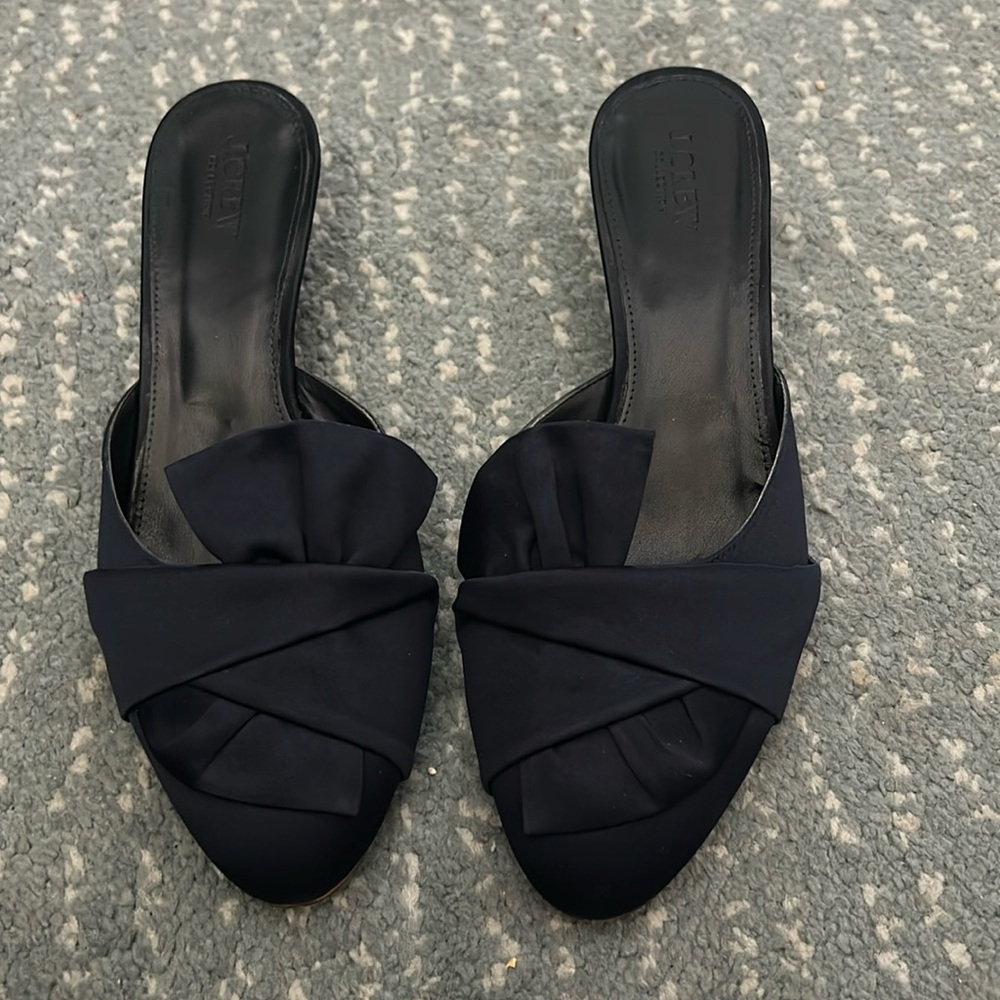J. Crew Dark Blue Bow Wedge Sandals